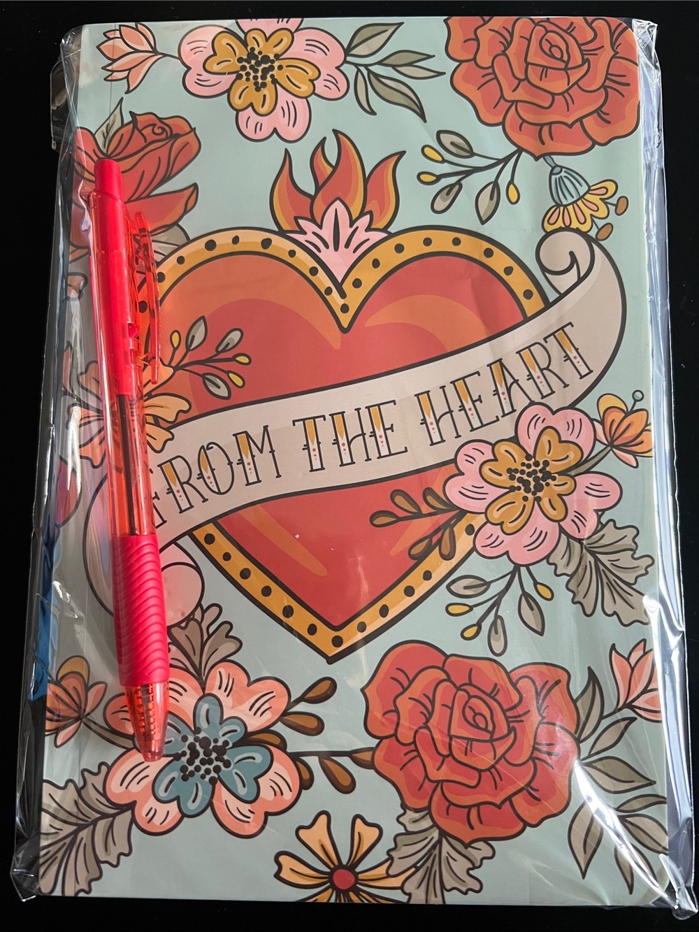 From The Heart Floral Hardcover Notebook — Light Blue & Coral